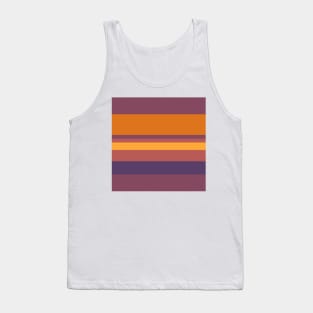 A captivating concoction of Old Heliotrope, Deep Ruby, Dark Salmon, Brownish Orange and Mango stripes. Tank Top